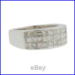 Ladies Mens Vintage Estate 14K White Gold Princess Cut Diamond Ring Band 1.62CTW