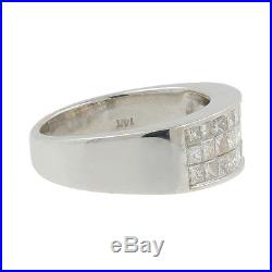 Ladies Mens Vintage Estate 14K White Gold Princess Cut Diamond Ring Band 1.62CTW