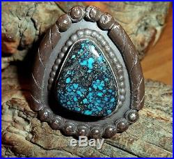 Large DEEP BLUE Spiderweb Turquoise NAVAJO Old Pawn MENS Vintage Ring SIZE 10.5
