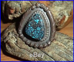Large DEEP BLUE Spiderweb Turquoise NAVAJO Old Pawn MENS Vintage Ring SIZE 10.5
