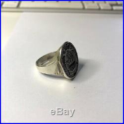 Large Mens Vintage Crest Signet Coat of Arms Silver Heavy Ring