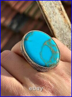 Large Natural Turquoise Ring, Mens Handmade Ring, Big Oval Turquoise Ring
