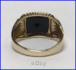 Large Vintage 14k Yellow Gold Mens Diamond & Onyx Ring Sz Mans Band Size 14