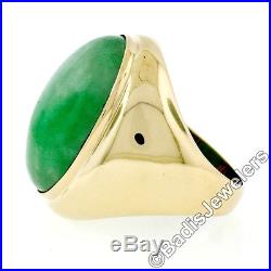 Large Vintage Men's 14K Yellow Gold Oval Bezel Fine Large Jade Solitaire Ring