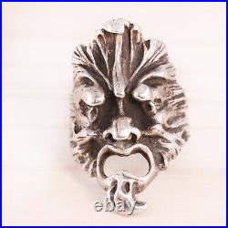 Large Vintage Sterling Silver Mask Green Man Face Ring Size 9.25