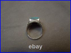 Large Vtg Sterling Silver Turquoise & Gold Mosaic Men's Unisex Ring Sz 10-1/2