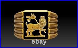 Lion of Judah Jewish Men's Lion head Signet Ring 14K Gold Over Israeli Ring