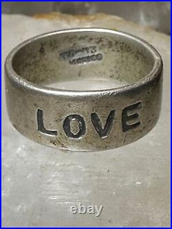 Love ring size 13.25 Peace Wedding Mexico Vintage band sterling silver men