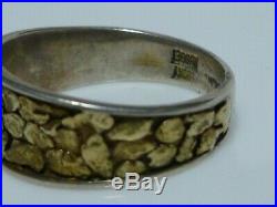 Lucky Nugget 24k Gold Raw Sterling Silver Mens Womens Vintage Ring Band