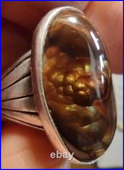 MAGNIFICENT HUGE VINTAGE KABANA NATURAL FIRE AGATE STERLING SILVER RING Sz 12.5