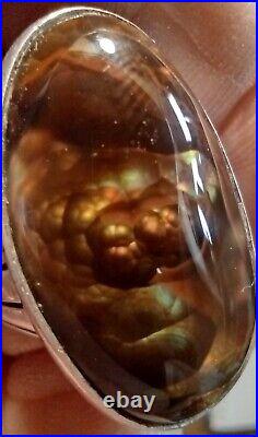 MAGNIFICENT HUGE VINTAGE KABANA NATURAL FIRE AGATE STERLING SILVER RING Sz 12.5