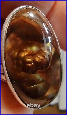 MAGNIFICENT HUGE VINTAGE KABANA NATURAL FIRE AGATE STERLING SILVER RING Sz 12.5