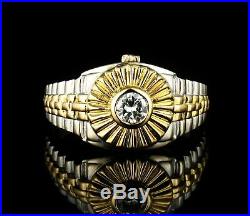 MAYORS BIRKS VINTAGE NATURAL 1/3ct DIAMOND 18K GOLD MENS TWO TONE ROLEX RING