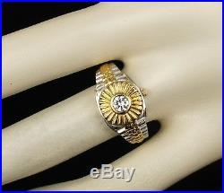 MAYORS BIRKS VINTAGE NATURAL 1/3ct DIAMOND 18K GOLD MENS TWO TONE ROLEX RING