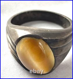 MCM Vintage Mens Sterling Silver Cats Eye Ring Size 9.5- Free Ship