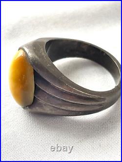 MCM Vintage Mens Sterling Silver Cats Eye Ring Size 9.5- Free Ship