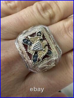 MENS GOLD STERLING SILVER St. Andrew's Cross FLAG EAGLE BAND VINTAGE RING