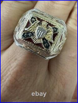 MENS GOLD STERLING SILVER St. Andrew's Cross FLAG EAGLE BAND VINTAGE RING