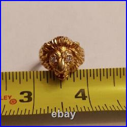 MENS VINTAGE 14K YELLOW GOLD WithRUBY LION HEAD RINGSIZE 10.5 11.5 GRAMS