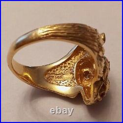 MENS VINTAGE 14K YELLOW GOLD WithRUBY LION HEAD RINGSIZE 10.5 11.5 GRAMS