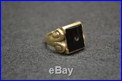 MENS Vintage 10k Gold Art Deco Onyx Initial Signet Ring Size 9&1/2 5.9 grams
