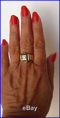 MENS Vintage 14k Gold Retro Art Deco Diamond+Ruby Buckle Band Ring Sz 9.257.1gr