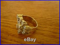 MEN'S VINTAGE 18K SOLID YELLOW GOLD & 3.5ct DIAMOND NUGGET CLUSTER RING 24.8g