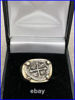 MEXICO 1700's Silver Reales Coin 18k Gold Ring Size 8.5 Vintage Pirate Treasure