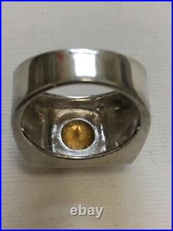 Magnificent vintage 925 sterling silver mens ring with large citrine gemstone