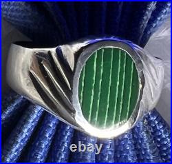 Malachite Sterling Silver 0.925 VINTAGE Men's 1/2 N to S BAND RING size 12.25