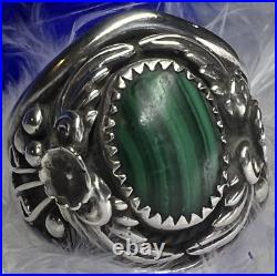 Malachite Sterling Silver 0.925 VINTAGE Men's 7/8 N to S BAND RING size 12.25