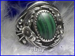 Malachite Sterling Silver 0.925 VINTAGE Men's 7/8 N to S BAND RING size 12.25