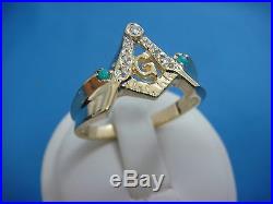 Masonic Compass Men`s Vintage Ring With Diamonds And 2 Turquoise, Ring Size 14