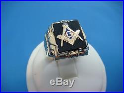 Masonic Vintage Men's Black Onyx Ring, 10k Yellow Gold, 6.7 Grams, Size 8
