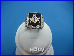 Masonic Vintage Men's Black Onyx Ring, 10k Yellow Gold, 6.7 Grams, Size 8