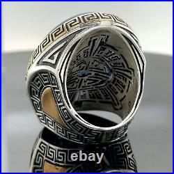 Men Yemen Agate Ring Silver Large Handmade Ring, Blue Yemen Agate Gemstone Ring