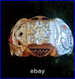 Men's 10K Yellow Gold 72nd Degree Mason's Ring With. 50 Carat Diamond! Sz 11