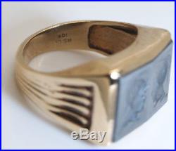 Men's 10K Yellow Gold Vintage Double Headed Cameo Roman Style Hematite Ring