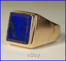 Men's 13.7g Heavy 18K Yellow Gold Square Lapis Lazuli Ring Estate Sz 9.75 Vtg