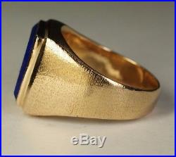 Men's 13.7g Heavy 18K Yellow Gold Square Lapis Lazuli Ring Estate Sz 9.75 Vtg