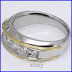 Men's 14K White Gold Plated 2Ct Round Cut Diamond Lab Created Wedding Band Ring