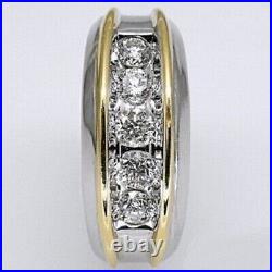 Men's 14K White Gold Plated 2Ct Round Cut Diamond Lab Created Wedding Band Ring