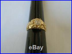 Men's 14K Yellow Gold Nugget Diamond Ring Sz 10 Not Scrap Gold Jewelry Vintage