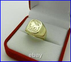 Men's 14K Yellow Gold Plated Lion Signet Vintage Special Promise Silver Ring