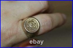 Men's 14K Yellow gold ring With 24K gold 1945 Mexican Coin Rare Vintage SZ 9.5