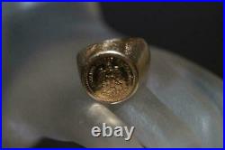 Men's 14K Yellow gold ring With 24K gold 1945 Mexican Coin Rare Vintage SZ 9.5