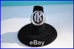 Men's 14k White Gold & Onyx Vintage Signet Ring Letter B Initial, Size 7