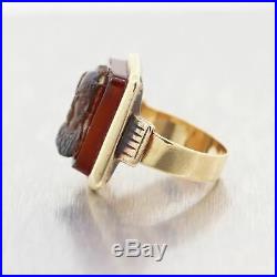 Men's 1870's Antique Victorian 14k Yellow Gold Carved Carnelian Ring