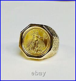 Men's 20 mm Coin American Eagle Ring with Vintage Real 10K Yellow Gold