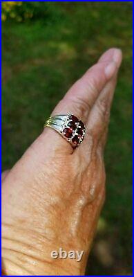 Men's 2CT Garnet Vintage Cluster Wedding Engagement Ring 14K White Gold Finish